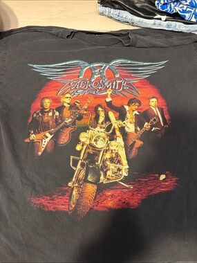 Aerosmith Black Graphic Band Tee with Motorcycle Design